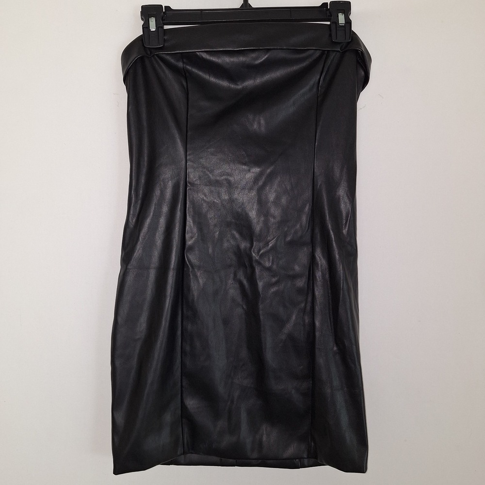 Edgy Minimalist Baddie Just Quella Faux Leather Tube Mini Dress S (4-6) Black